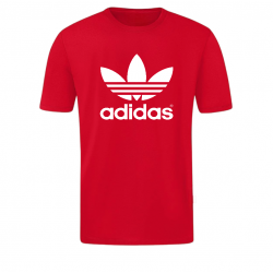 T-SHIRT 100% ΒΑΜΒΑΚΙ ΜΕ LOGO - ΚΟΚΚΙΝΟ-  ADIDAS ΤΡΙΦΥΛΛΙ ΜΕΓΑΛΟ